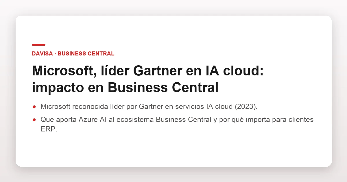 Microsoft, líder Gartner en IA cloud: impacto en Business Central