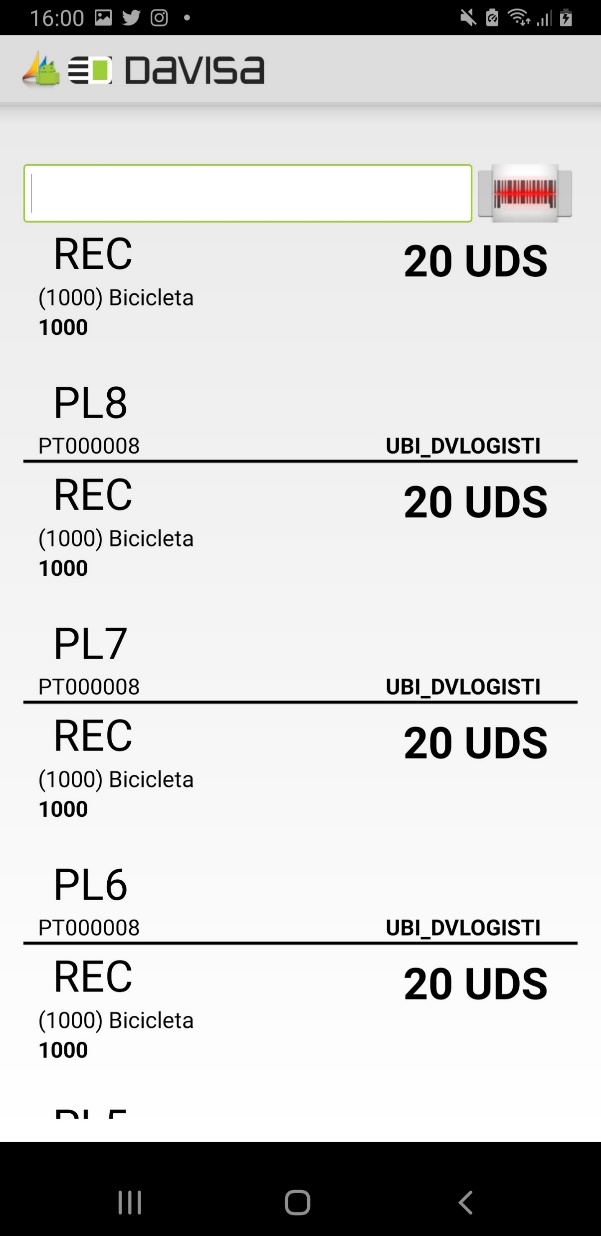 App de almacén corriendo en una PDA — flujo de ubicar mercancía.