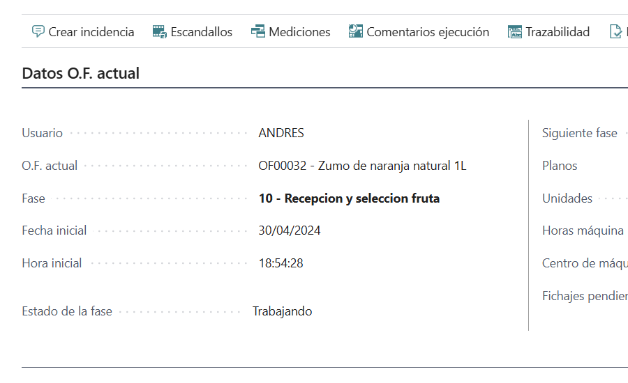 Fichajes de operarios