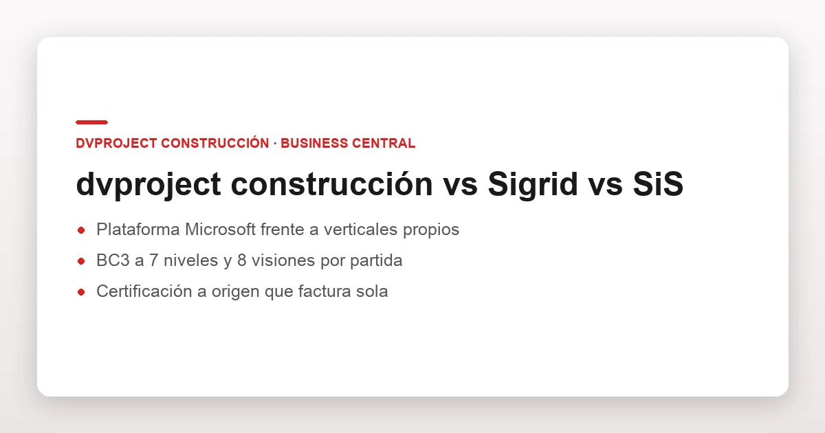 Comparativa de ERP para constructoras: Business Central con dvproject construcción frente a Cegid Sigrid y SiS Construcción